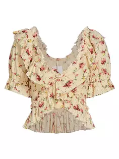Укороченная хлопковая блузка с рюшами и цветочным принтом Favorite Girl Free People, цвет tea combo