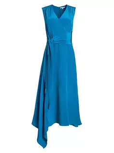 Асимметричное шелковое платье миди Velia Santorelli, цвет ocean