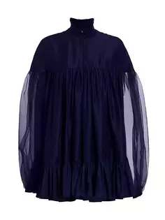 Шелковое мини-платье Eliza со сборками Azeeza, темно-синий
