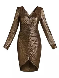 Мини-платье из плиссированного джерси с эффектом металлик Tadashi Shoji, цвет bronze