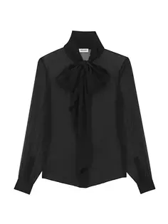 Блузка из шелкового муслина и крепа Saint Laurent, цвет noir