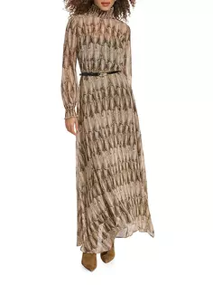 Платье макси с поясом и принтом Main Event Donna Karan New York, цвет metallic feather