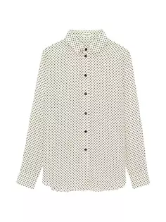 Классическая рубашка из крепдешина в горошек Saint Laurent, белый