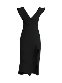 Скульптурное платье миди из смесовой шерсти Bottega Veneta, черный
