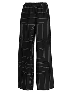 Шелковые брюки с монограммой Toteme, цвет black monogram