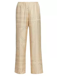 Шелковые брюки с монограммой Toteme, цвет ivory monogram