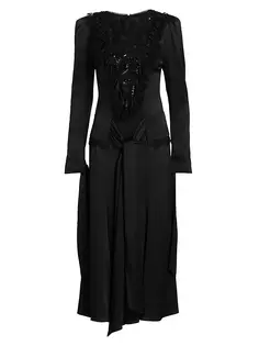 Платье миди из тюля с пайетками и поясом Rodarte, черный