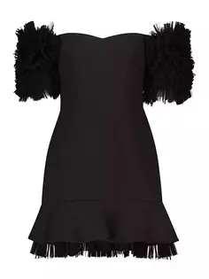 Мини-платье с открытыми плечами и оборками Bcbgmaxazria, черный