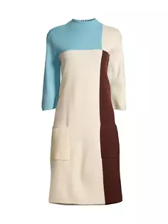 Платье прямого кроя Annie из шерсти с цветными блоками Frances Valentine, цвет oyster light blue