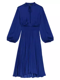Плиссированное и атласное платье-миди Maje, синий