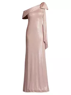 Платье с драпировкой и бантом цвета металлик Tadashi Shoji, цвет antique pink