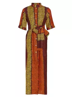 Платье макси Bola из хлопковой смеси с поясом Elisamama, цвет brown orange