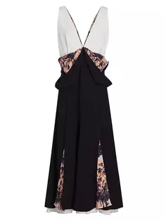 Двухцветное платье-миди с цветочной вставкой Proenza Schouler, черный
