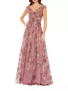 Платье с короткими рукавами и цветочным принтом Mac Duggal, цвет cinnamon