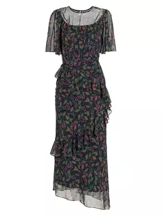 Платье миди из шелкового жоржета с оборками Vida Saloni, цвет cedar