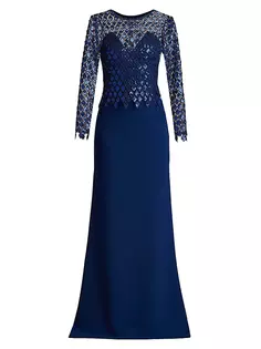 Платье из крепа с блестками и бриллиантами Tadashi Shoji, цвет midnight