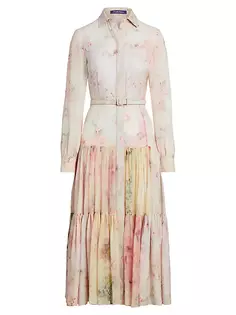 Шелковое платье-рубашка Ellasandra с цветочным принтом Ralph Lauren Collection, мультиколор