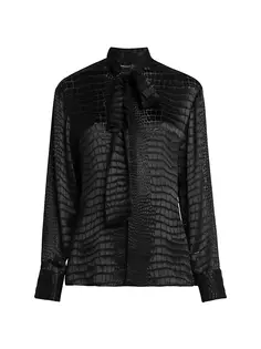 Рубашка из смесового шелка с тиснением под крокодила Versace, черный