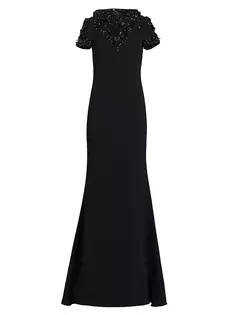 Платье-футляр из крепа с вырезом из бисера Badgley Mischka, черный