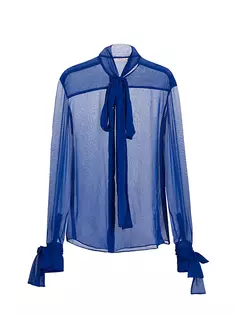 Полупрозрачная блузка с завязками на воротнике Laquan Smith, цвет royal