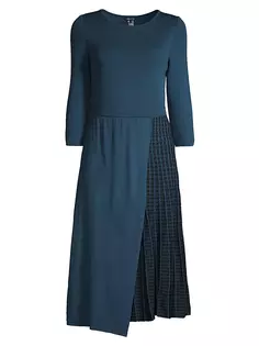 Плиссированное платье миди из мягкой вязки Misook, цвет marine