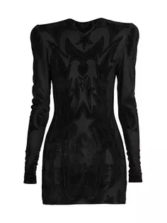 Бархатное трикотажное мини-платье в стиле барокко Balmain, черный