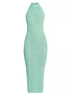Облегающее платье вязки пуантель с монограммой Balmain, цвет mint green