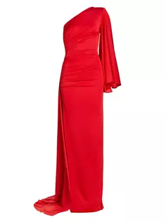 Трикотажное платье Leo с драпировкой на одно плечо Michael Costello Collection, красный