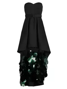 Асимметричное платье без бретелек с пайетками Badgley Mischka, черный