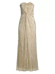 Платье без бретелек с эффектом металлик Aidan Mattox, цвет light gold