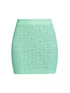 Мини-юбка вязки пуантель с монограммой Balmain, цвет mint green
