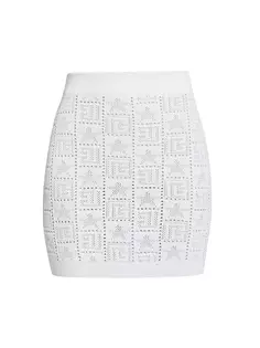 Мини-юбка вязки пуантель с монограммой Balmain, белый