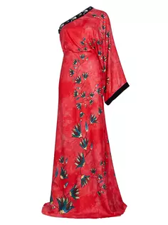 Шелковое платье Lily с асимметричным цветочным принтом Saloni, цвет garden paradise