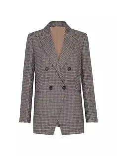 Блестящий льняной пиджак в ломаную клетку с монили Brunello Cucinelli, многоцветный