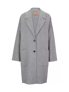 Меланжевое пальто свободного кроя с добавлением шерсти Boss, цвет silver