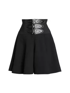 Кожаная мини-юбка с пряжкой Alaïa, черный