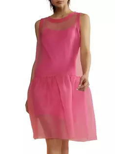 Мини-платье из органзы с рюшами по подолу Cynthia Rowley, розовый