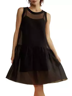 Мини-платье из органзы с рюшами по подолу Cynthia Rowley, черный