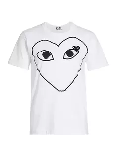 Хлопковая футболка с сердечками и глазами Comme Des Garçons Play, белый