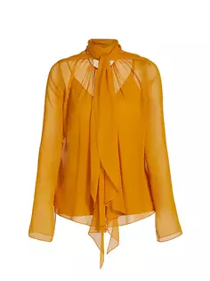 Шифоновая блузка с завязками на воротнике Jason Wu Collection, цвет mustard