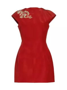 Мини-платье из хлопковой смеси с бисером Jason Wu Collection, красный