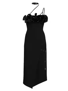 Платье миди с вырезом халтер и аппликацией David Koma, черный