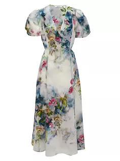 Платье миди Layla из шелковой смеси с цветочным принтом Robert Graham, мультиколор