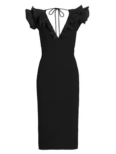 Платье миди с V-образным вырезом и оборками Chloe Rebecca Vallance, черный