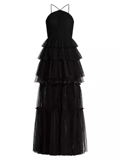 Платье с оборками в горошек Zac Posen, черный