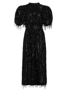 Платье миди с пышными рукавами и пайетками Rotate Birger Christensen, черный