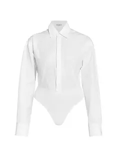 Боди-рубашка с длинными рукавами из смесового хлопка Alaïa, цвет blanc
