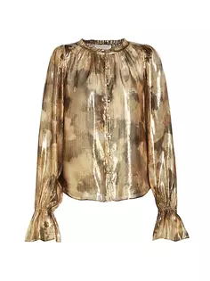 Блуза Giselle с металлизированным узором на пуговицах спереди Ramy Brook, цвет soft gold blurred flower