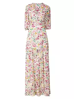 Платье макси с многоуровневым принтом и камеей Shoshanna, цвет magnolia