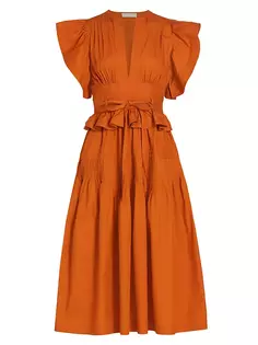 Платье миди Florence из поплина с развевающимися рукавами Ulla Johnson, цвет saffron